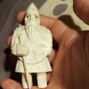 Carved Norwegian Viking Man with Spear. Made In Norway. Ivory Or Whale Bone.